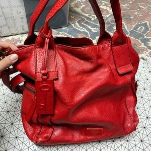 Gorgeous red leather Fossil tote